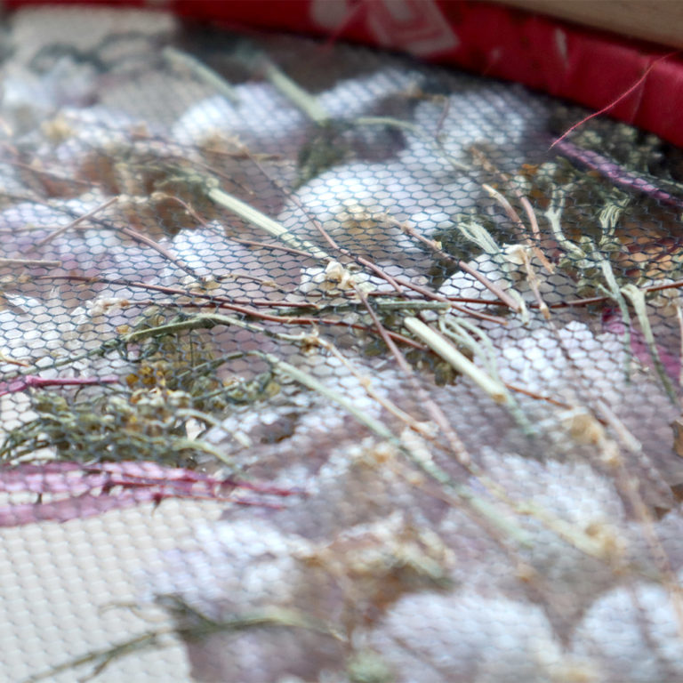 Trockenblumen im Stickrahmen auf Tüll “sticken” – Pumora