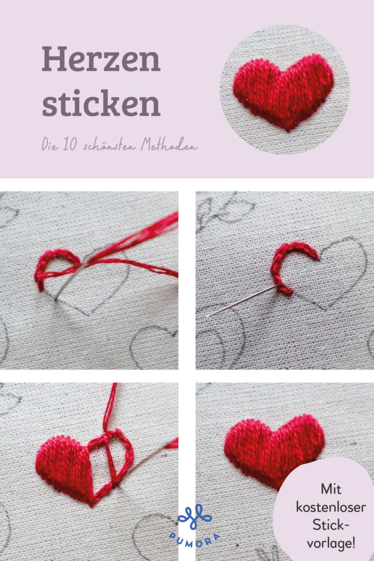 Herzen sticken die 10 schönsten Methoden mit Stickvorlage